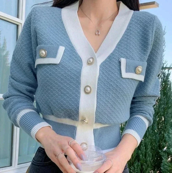 Contrast Trim Button Front Cardigan - Picture 1 of 5